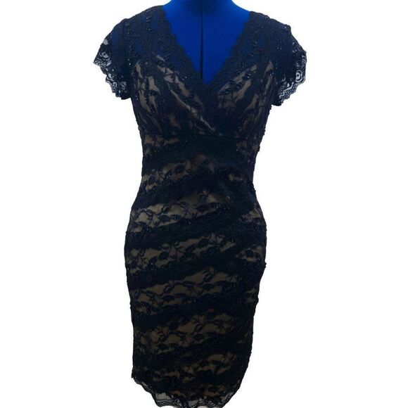 Marina Black lace over nude Dress Size 6P - Picture 1 of 4